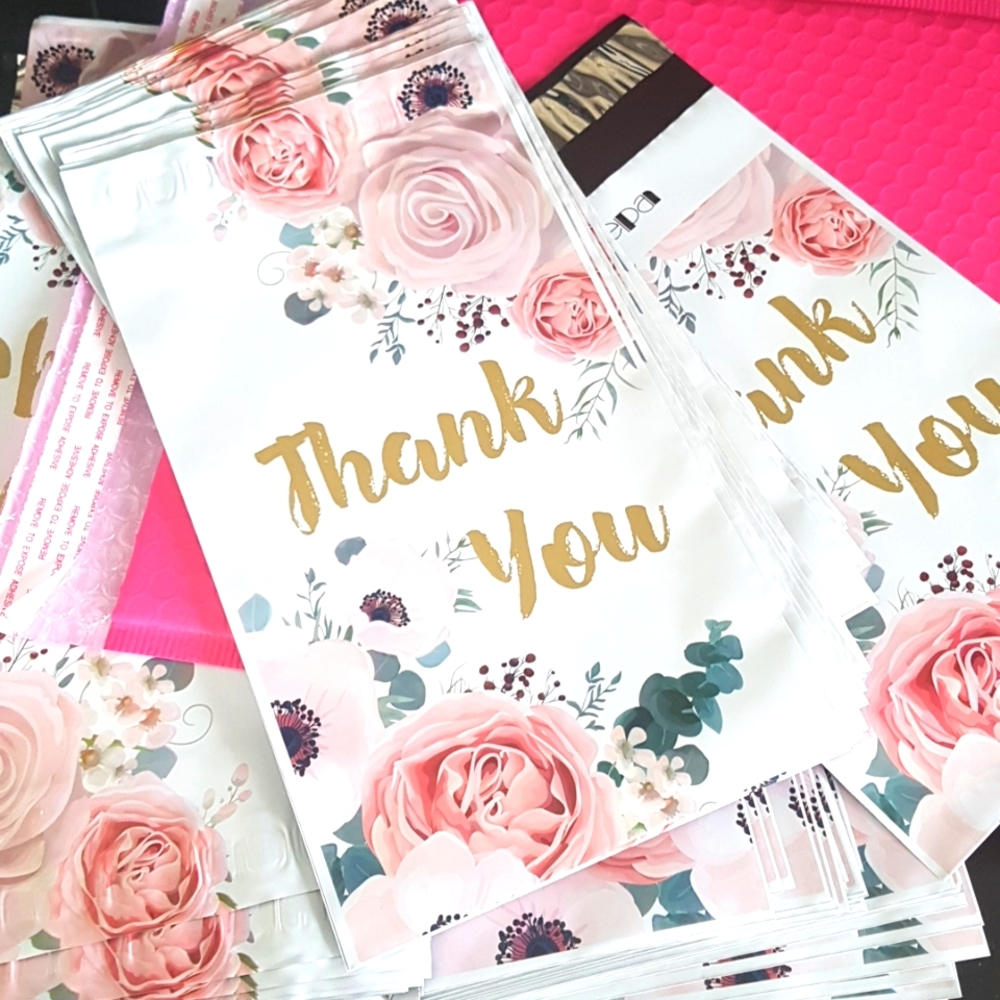 25 pcs Thank You Poly Mailers with Roses 6"x9" Inches